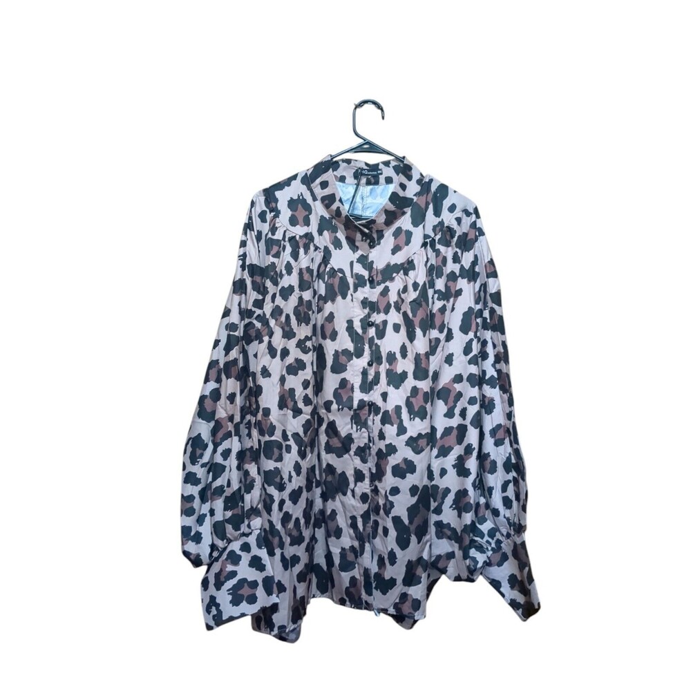 HFQ Collection Blouse Size 2XL Leopard Brown Button Down Long Sleeve NWT